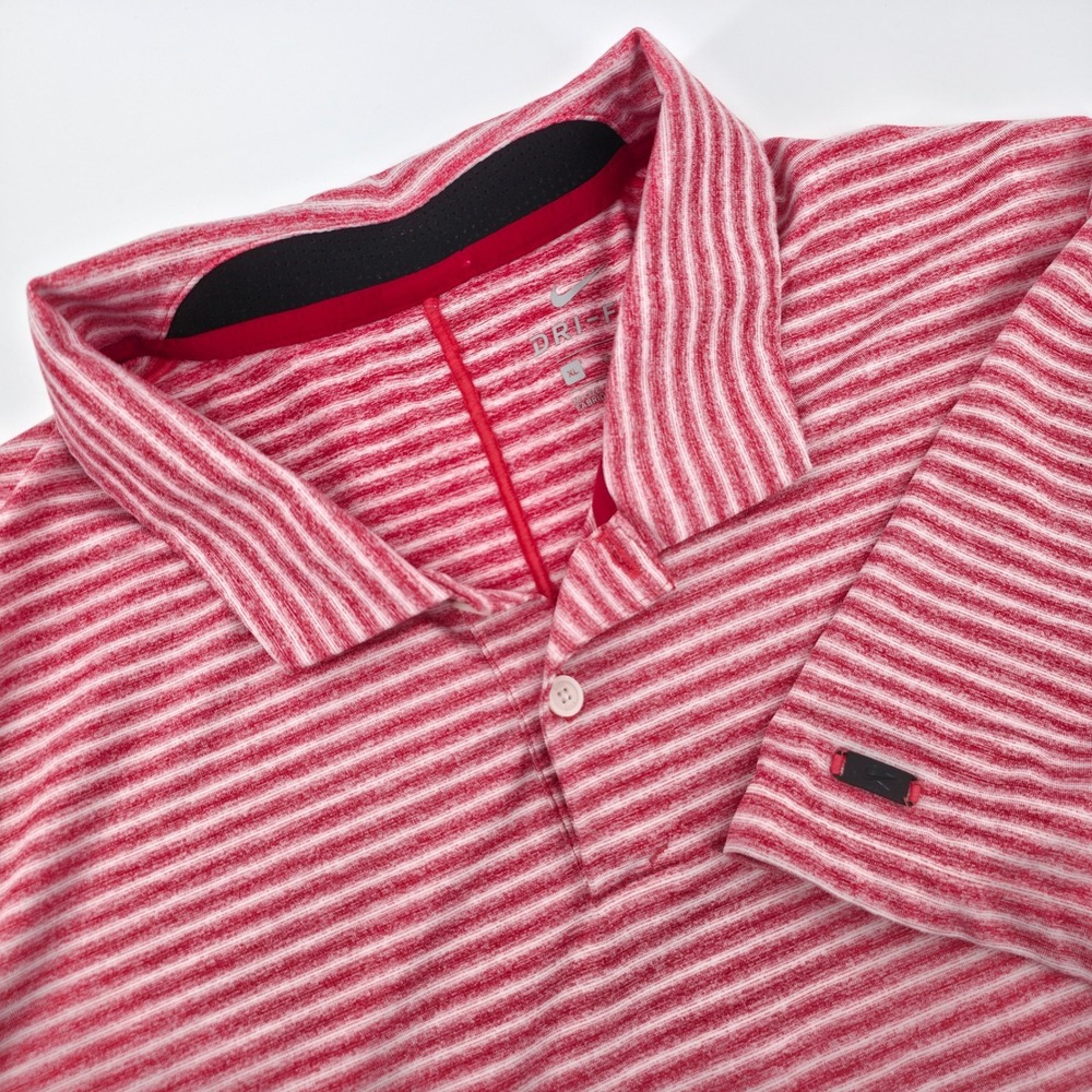Nike Golf Tiger Woods TW Dri-FIT Polo Shirt Mens XL Red White Striped S/S